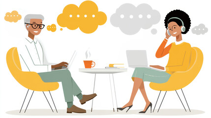 Engaging customer service representatives collaborate effectively while sharing ideas and solutions in modern workspace