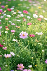 Obraz premium a close up of a field of flowers with a green grass