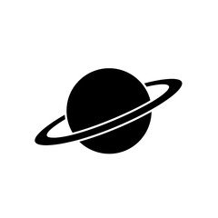 Planet with ring icon in simple black silhouette