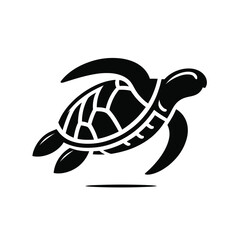 Black and White Sea Turtle Silhouette Illustration

