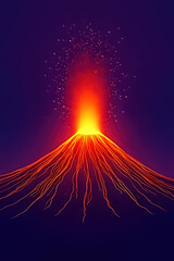 Volcano emits red glow under orange hue