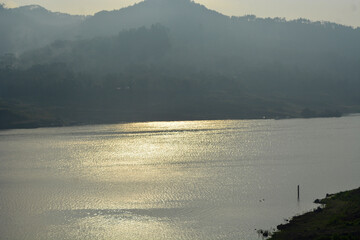 Aerial view of mountains, sea, rivers in Indonesia