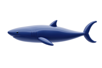 Playful blue inflatable shark in 3D cartoon style shown on isolated white background