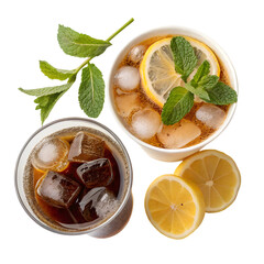 Refreshing Iced Tea & Cola Drinks on transparent background