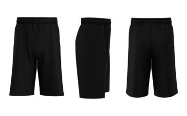 Blank Isolated short fleece jogger mockup front back and side view 3d rendering black color
