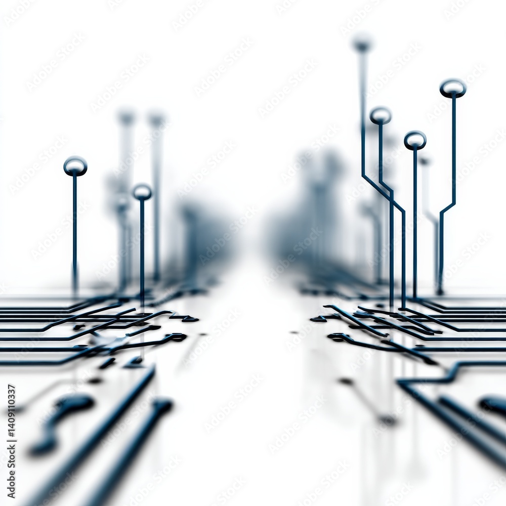 Fototapete digital pathways: an abstract view of a circuit board with a minimalist, futuristic design and blue 