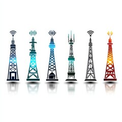 Diverse Telecommunication Towers: A Spectrum of Communication Technologies & Designs Illustrating Modern Infrastructure