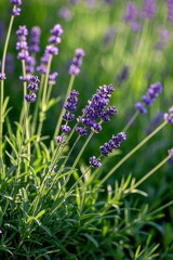 Obraz premium lavender flowers are growing in a field with green grass