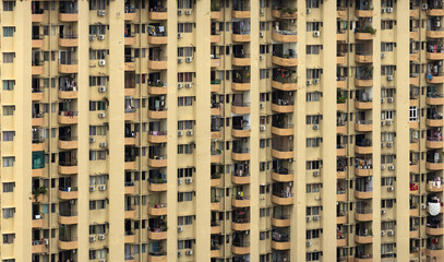 Close up view of a huge multi-storied apartment block building