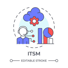 ITSM multi color concept icon. It service management, maintenance. Cloud technology, statistics. Round shape line illustration. Abstract idea. Graphic design. Easy to use in blog post, presentation