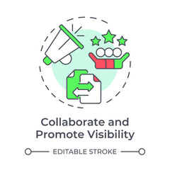 Collaborate and promote visibility multi color concept icon. Customer feedback, experience. Round shape line illustration. Abstract idea. Graphic design. Easy to use in blog post, presentation