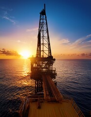 Obraz premium Silhouette of oil rigger from a far at sunset