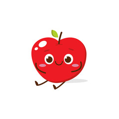 Cute red apple cartoon character with smiling face, showing a Friendly pose. Perfect for kids illustrations, healthy food designs, or educational materials. Isolated on white background with soft shad