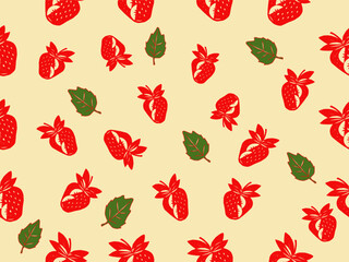 strawberry pattern background. Strawberry slice pattern background. Seamless pattern of red strawberry halves and slices background.