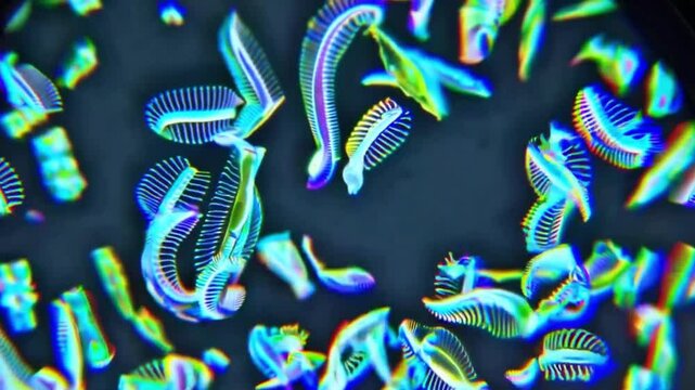 realistic close up of plankton under a microscope