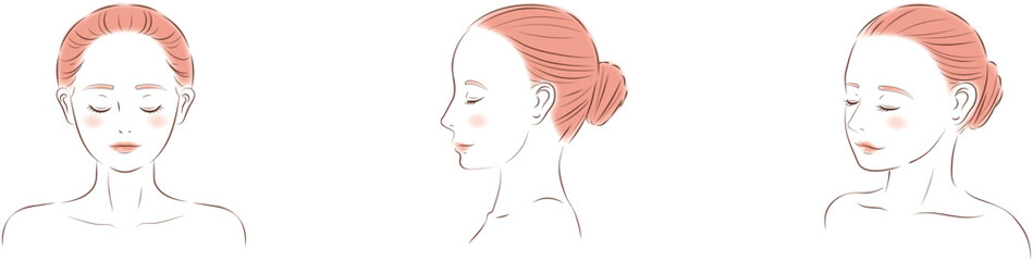 色々な角度から見た女性の顔