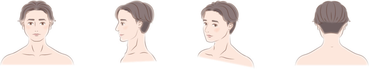 色々な角度から見た男性の顔