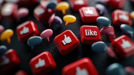 Social media engagement icons on black background