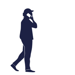Man talking on phone while walking in silhouette style