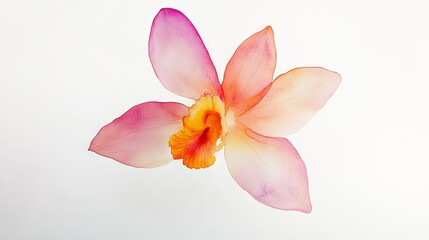 Fototapeta premium 93.A finely crafted watercolor painting of a single orchid bloom, with soft gradients and subtle highlights, set against a pristine white background for a sophisticated artistic touch.