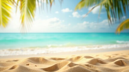 Natural Blurred Defocused beach palm, sea, sand, ocean. Sky and summer.