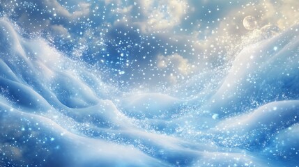 Sparkling Sky with Rolling Clouds and Moon Above