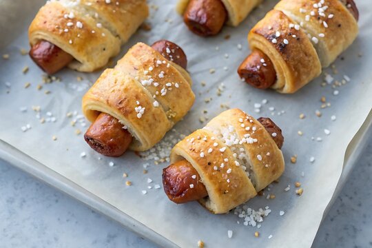 Top-Down View of Golden Brown Pigs in a Blanket