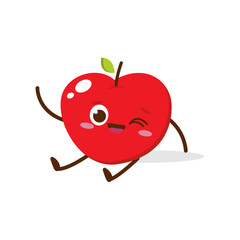 Cute red apple cartoon character with winking eye, showing a Excited pose. Perfect for kids illustrations, healthy food designs, or educational materials. Isolated on white background with soft shadow