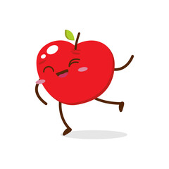 Cute red apple cartoon character with winking eye, showing a Excited pose. Perfect for kids illustrations, healthy food designs, or educational materials. Isolated on white background with soft shadow