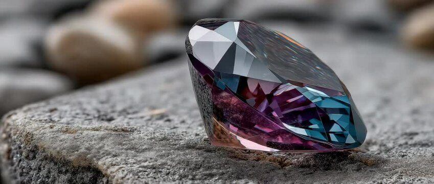 Granite stone bed with a beautiful Alexandrite gemstone.  Numerous colorful gems are a sign of brilliance, richness, and luxury. 