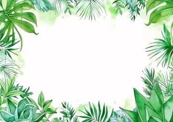 Fototapeta premium Father's Day card watercolor succulents and wild greenery hand drawn layout with writing space in center