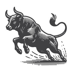 Obraz premium Simple Rodeo Bull Jumping Vector Icon Design – Vintage Retro Logo & Illustration