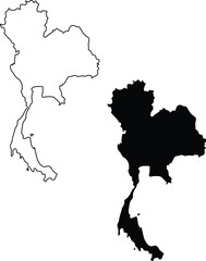 Obraz premium Map of Thailand Silhouette Flat and Outline Design 