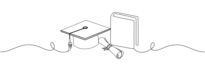 Vector line art of books and graduation supplies as knowledge for the future