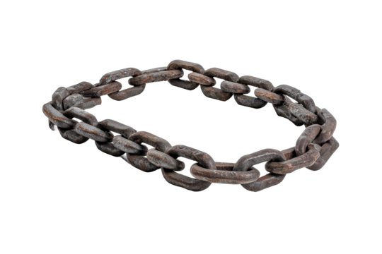 A broken metal chain symbolizes broken bonds and lost connections in a bold graphic design
