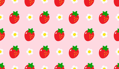 Strawberry flowers summer seamless vector children's pattern. 