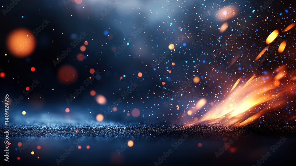 Canvas Prints fiery sparks explode on dark surface with colorful bokeh background