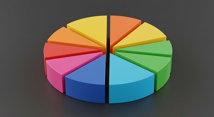 Fototapeta premium A colorful pie chart with eight slices on a dark gray background showing data representation clearly