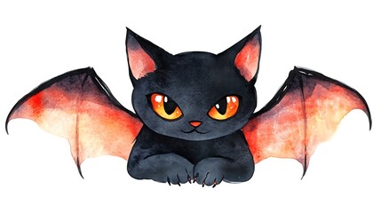 Obraz premium Cute black cat with bat wings.