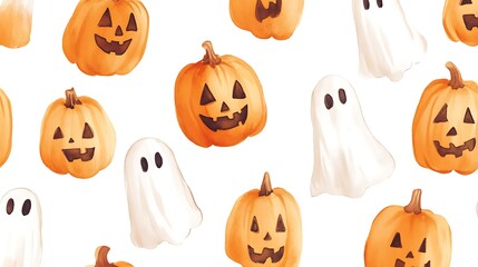 Halloween pumpkins and ghosts pattern.