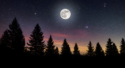 Naklejka premium A tranquil night landscape featuring a full moon casting soft light