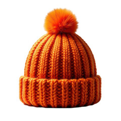Orange knitted beanie isolated over png transparent background