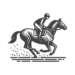 Fototapeta premium Simple Jockey Riding Horse Vector Icon Design – Vintage Retro Logo & Illustration