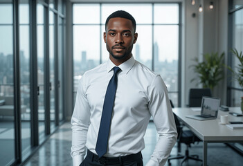 Fototapeta premium Confident Black Businessman in Modern Office