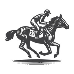 Fototapeta premium Simple Jockey Riding Horse Vector Icon Design – Vintage Retro Logo & Illustration