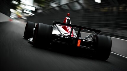 Racing IndyCar in a city tunnel, blurred background