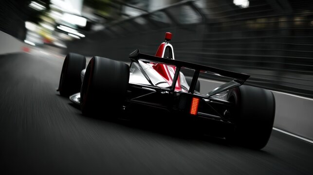 Racing IndyCar in a city tunnel, blurred background