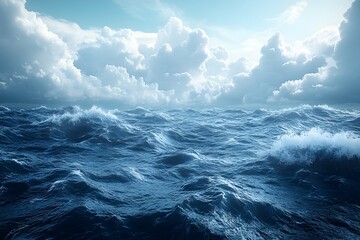 Stormy sky with clouds and sea waves.