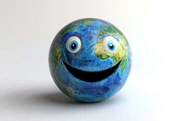 A cheerful Earth globe with big eyes and a wide smile, symbolizing environmental optimism.