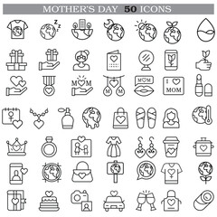 Art & Illustration A collection of minimalistic line icons themed around Mother's Day, Mother's Day Line Icons Set 